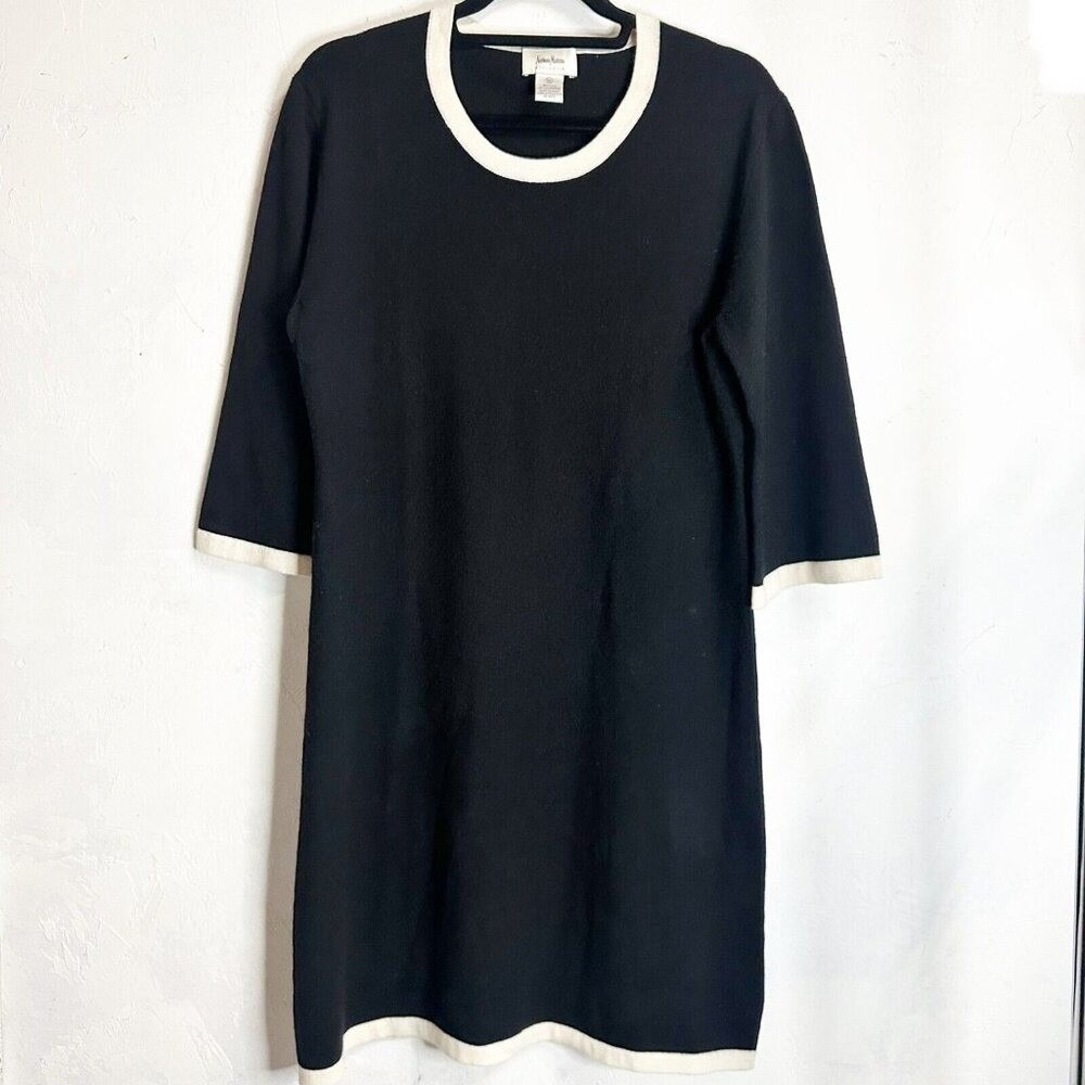 Neiman Marcus Dress Women Medium Black Cashmere Silk Black White Event Exclusive